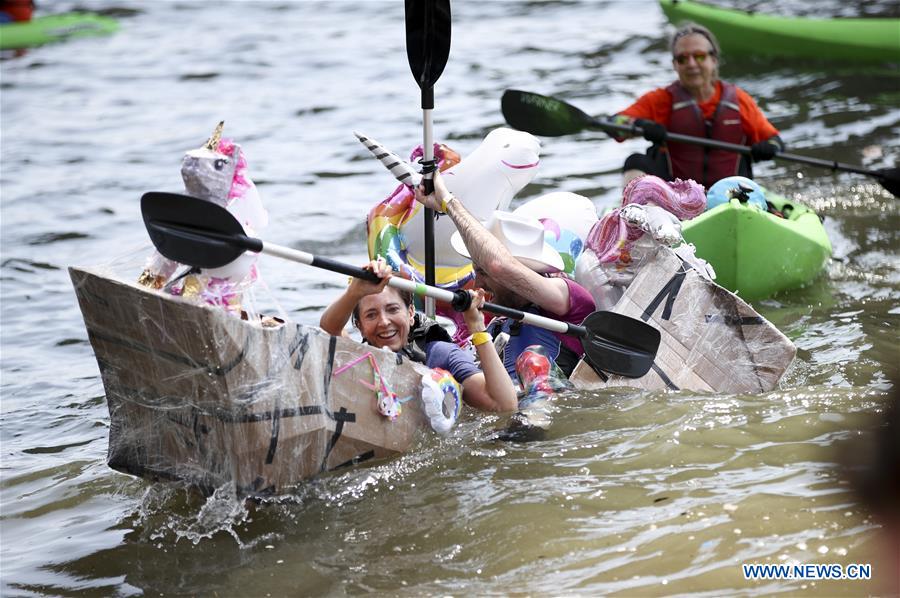 U.S.-NEW YORK-CITY OF WATER DAY-CARDBOARD BOAT