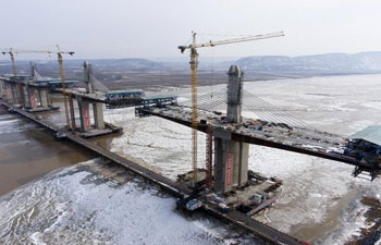 Yellow River bridge of Yuncheng-Lingbao expressway under construction